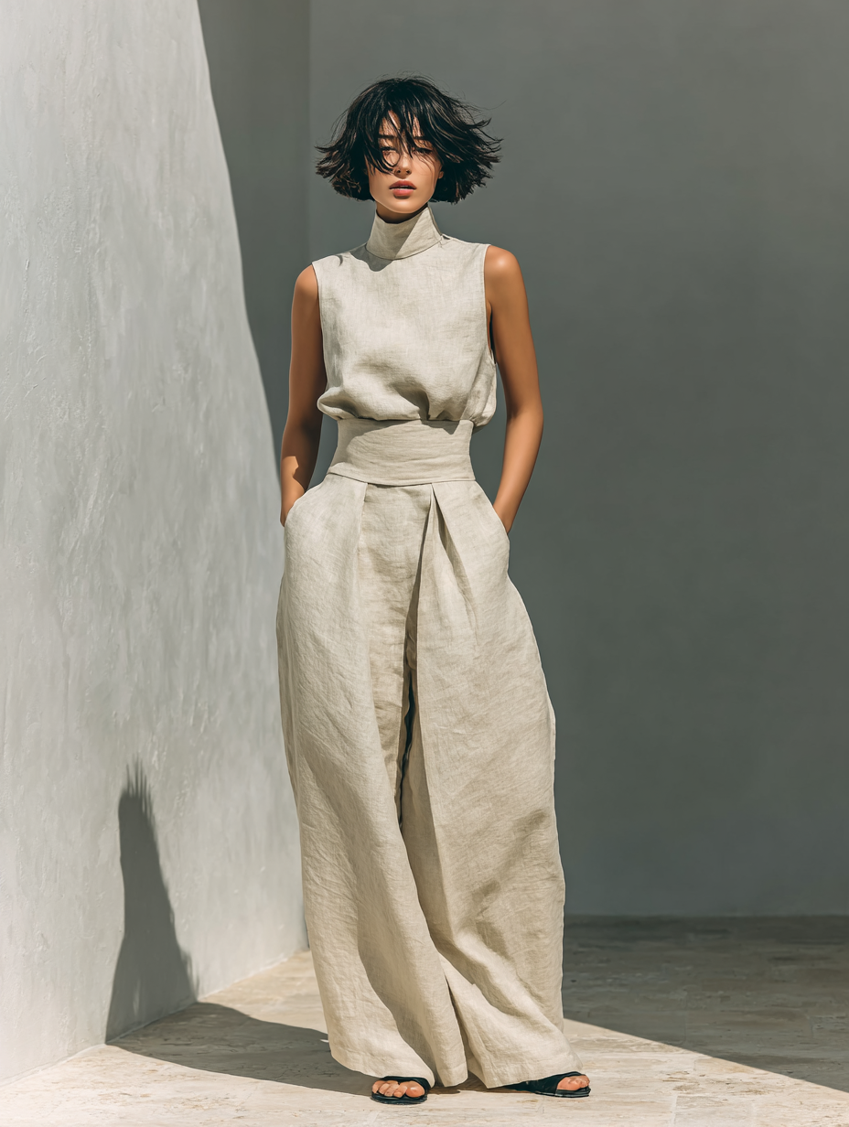Conjunto de algodón y lino para mujer
