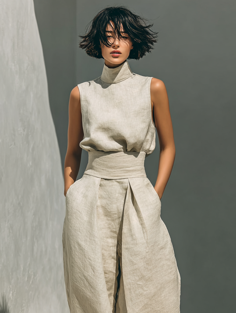 Conjunto de algodón y lino para mujer