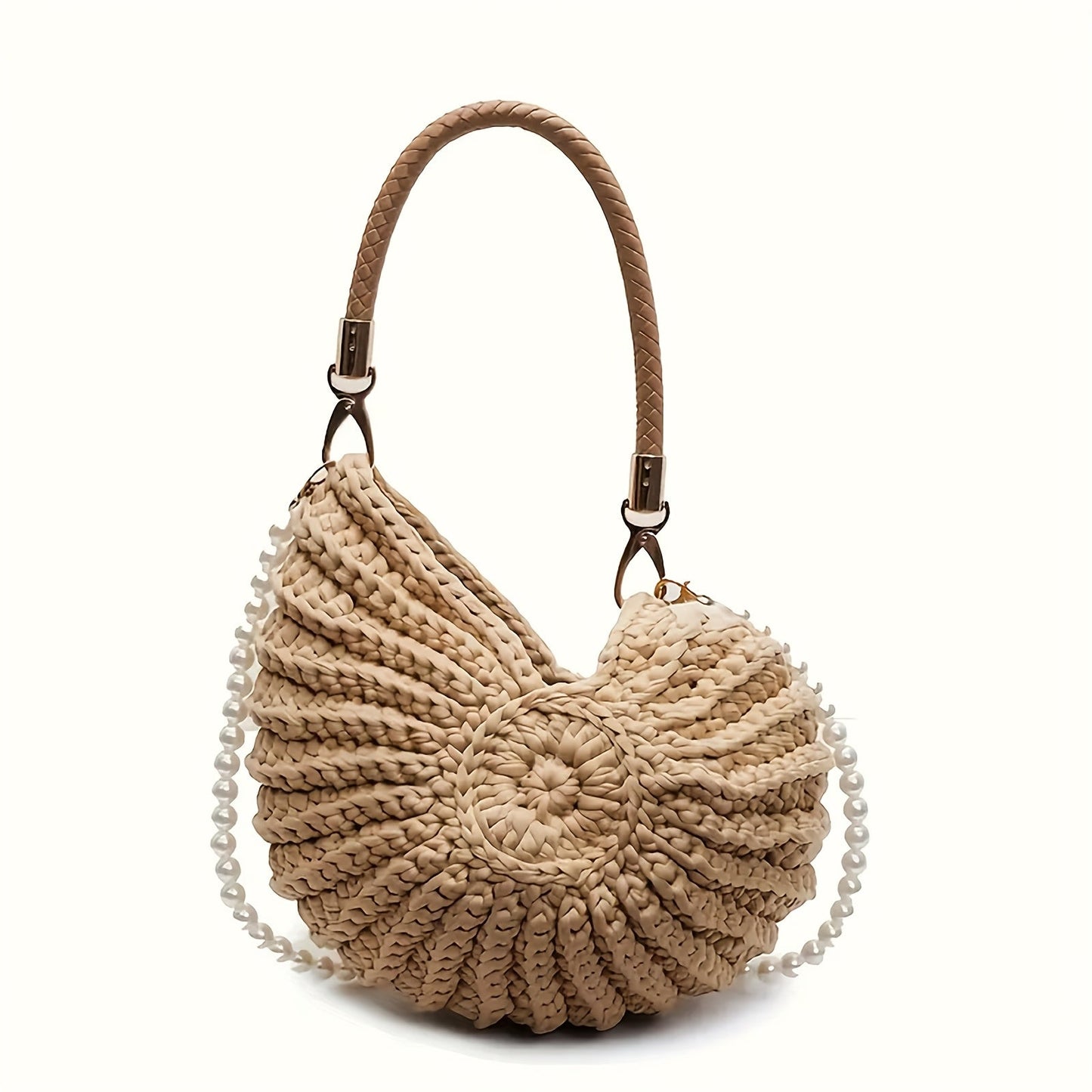 Tea | Camel Woven Tote Bag with Chain Strap