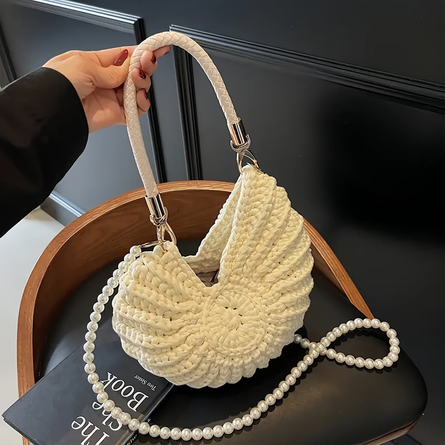 Tamara | Cream White Woven Tote Bag with Chain Strap