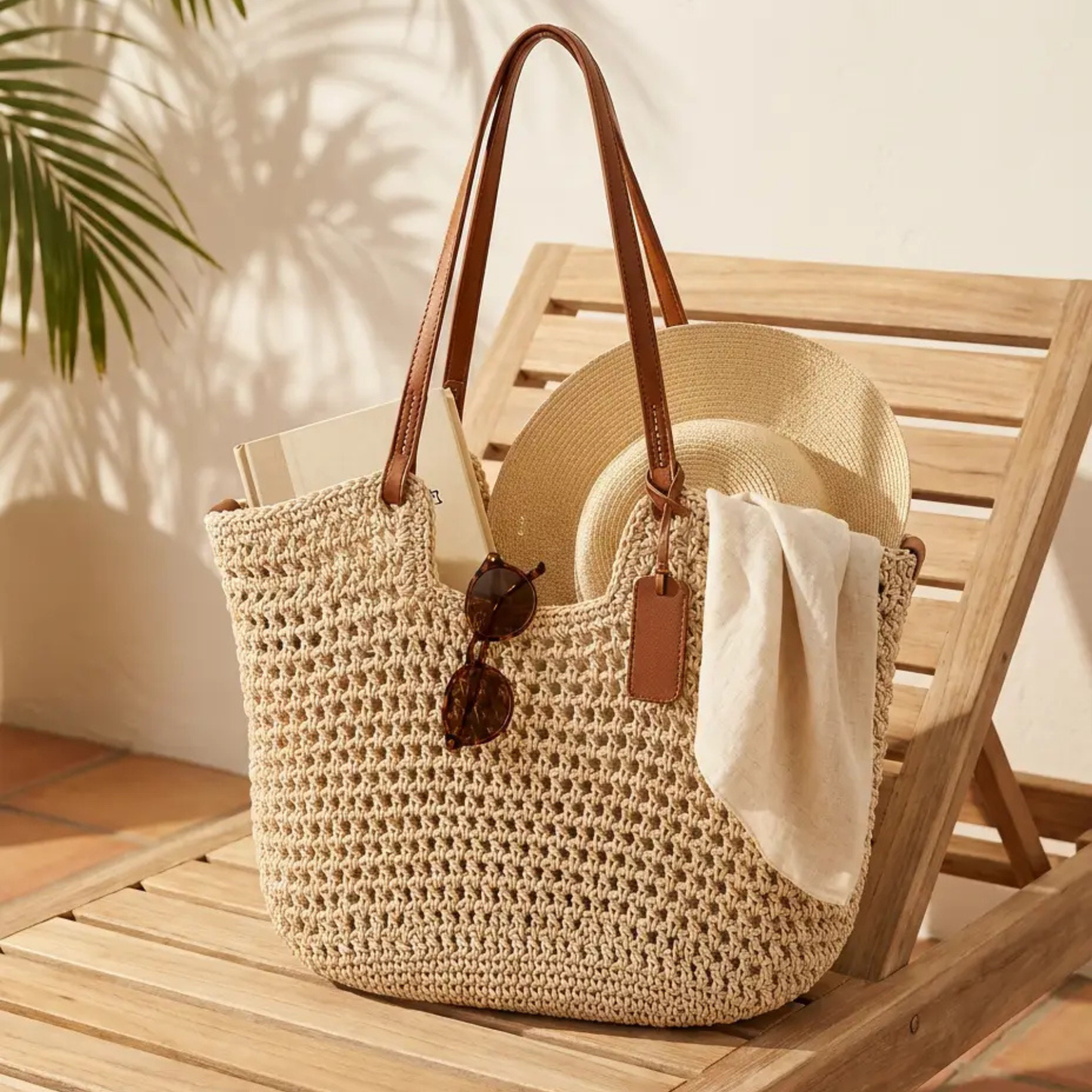 Alina | Handwoven Crochet Shopper Bag – Light Beige