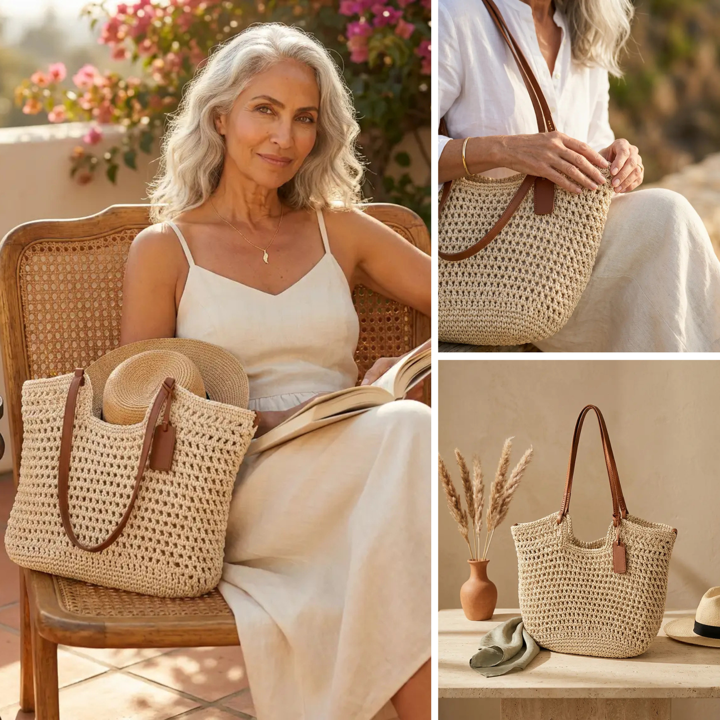 Alina | Handwoven Crochet Shopper Bag – Light Beige