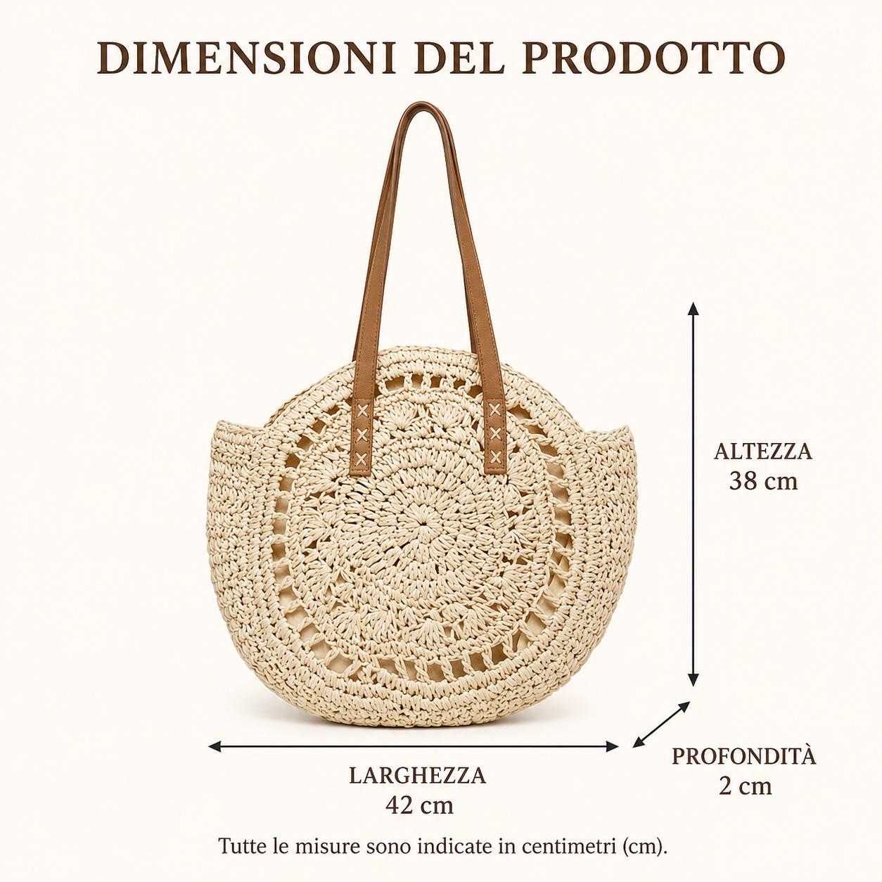 Luigia | Natural Beige Woven Straw Round Bag with Pattern