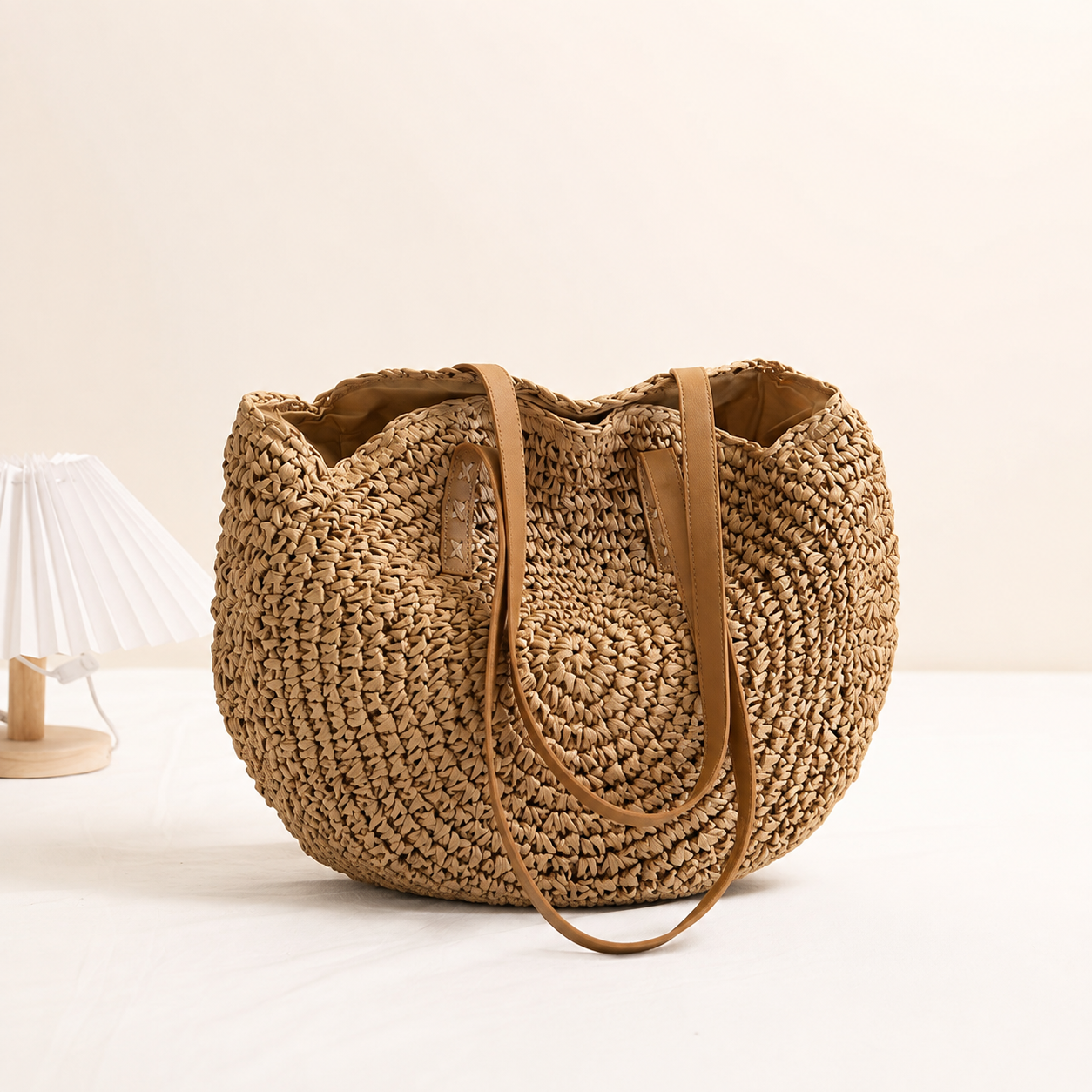 Linda | Hazelnut Woven Straw Round Bag