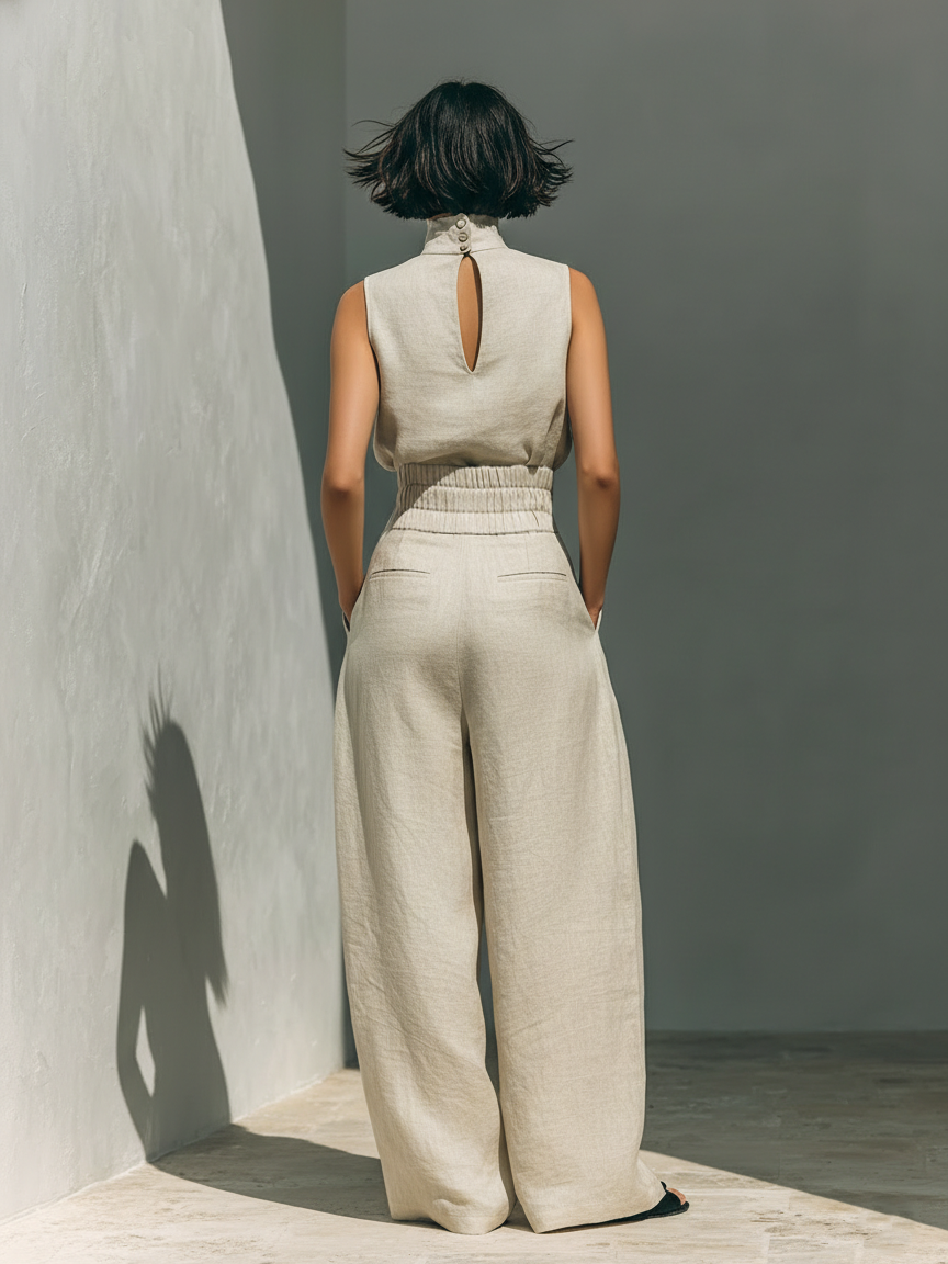 Conjunto de algodón y lino para mujer