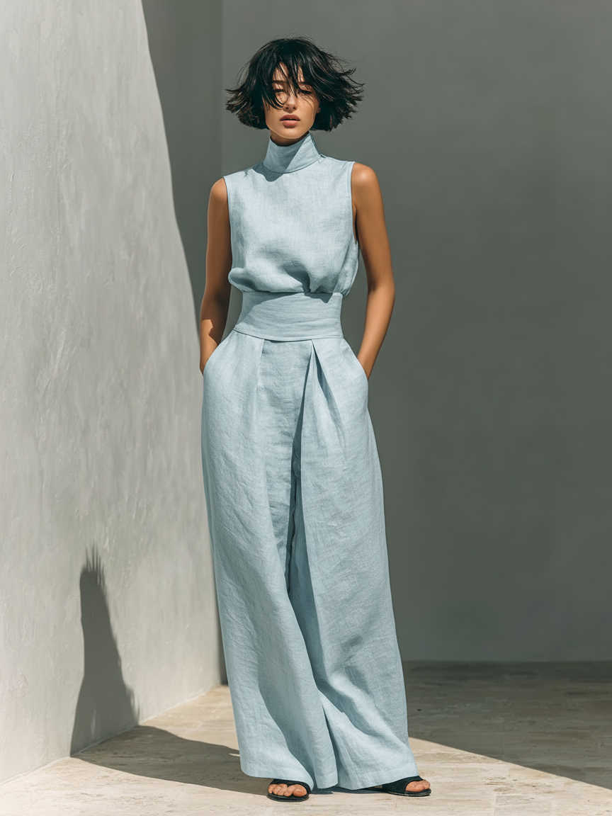 Conjunto de algodón y lino para mujer