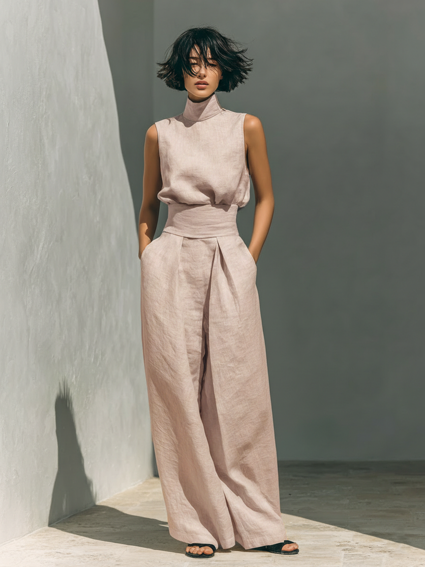 Conjunto de algodón y lino para mujer