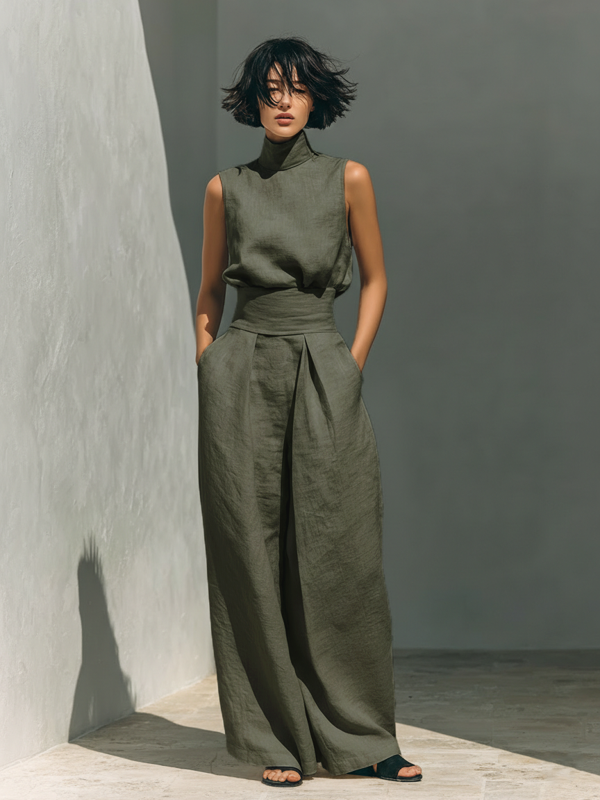 Conjunto de algodón y lino para mujer