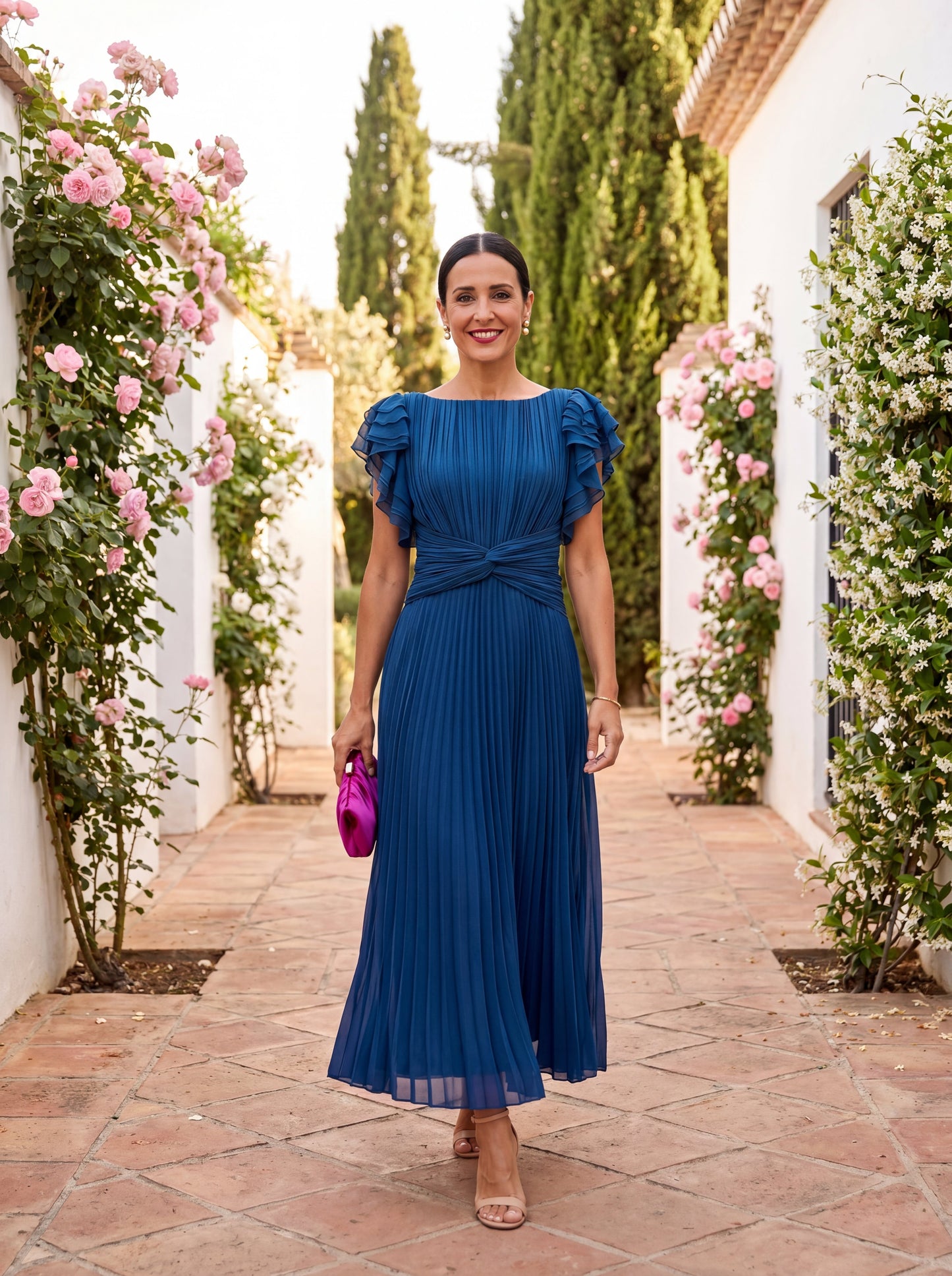 Seraphina | Elegant Pleated Maxi Dress with a Knotted Waist