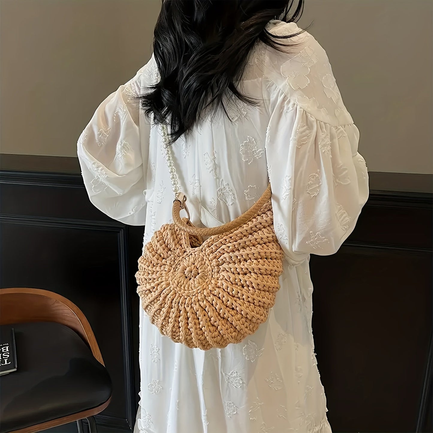 Tea | Camel Woven Tote Bag with Chain Strap