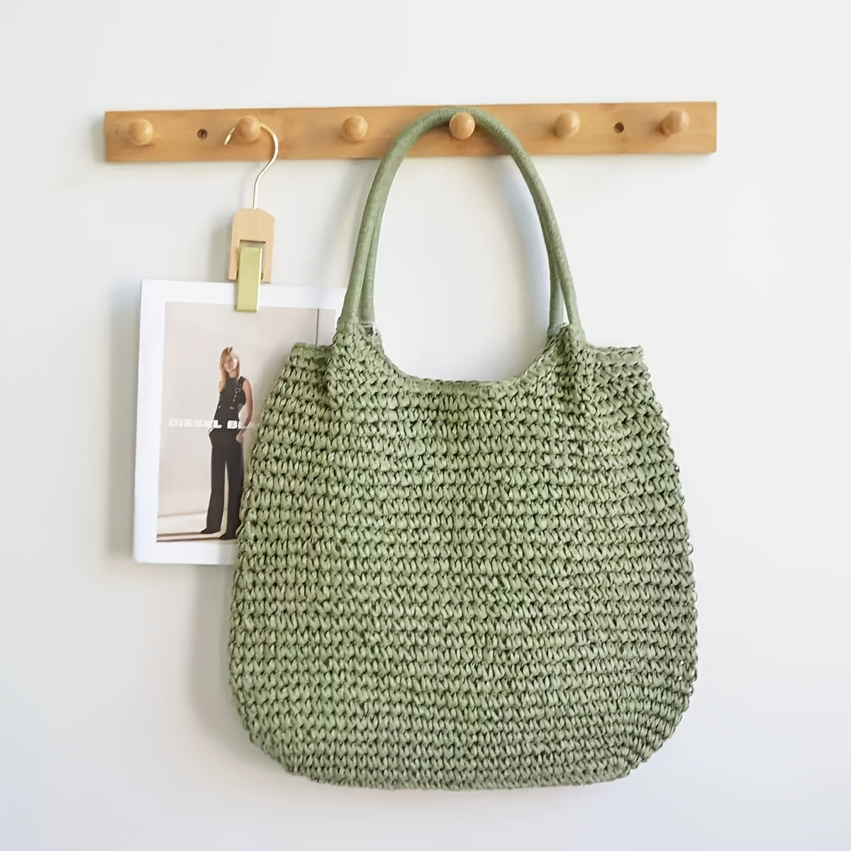 Matilde | Sage Green Woven Straw Crossbody Bag