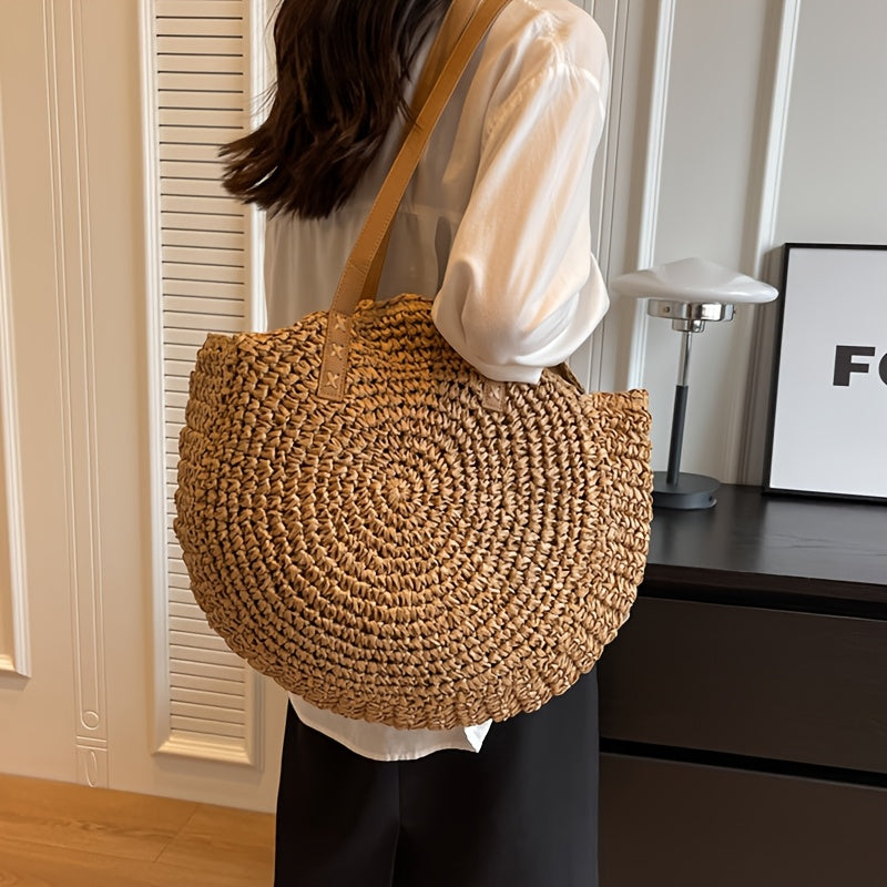 Linda | Hazelnut Woven Straw Round Bag