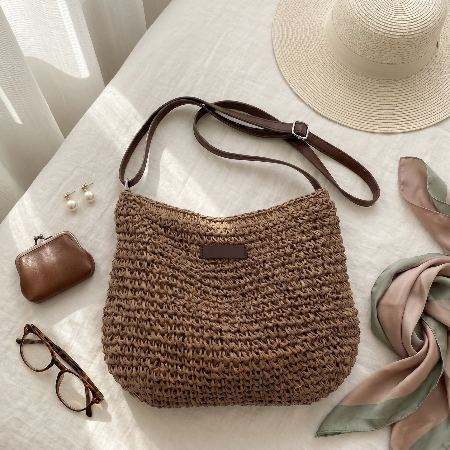Dina | Elegant Woven Bag – Dark Brown