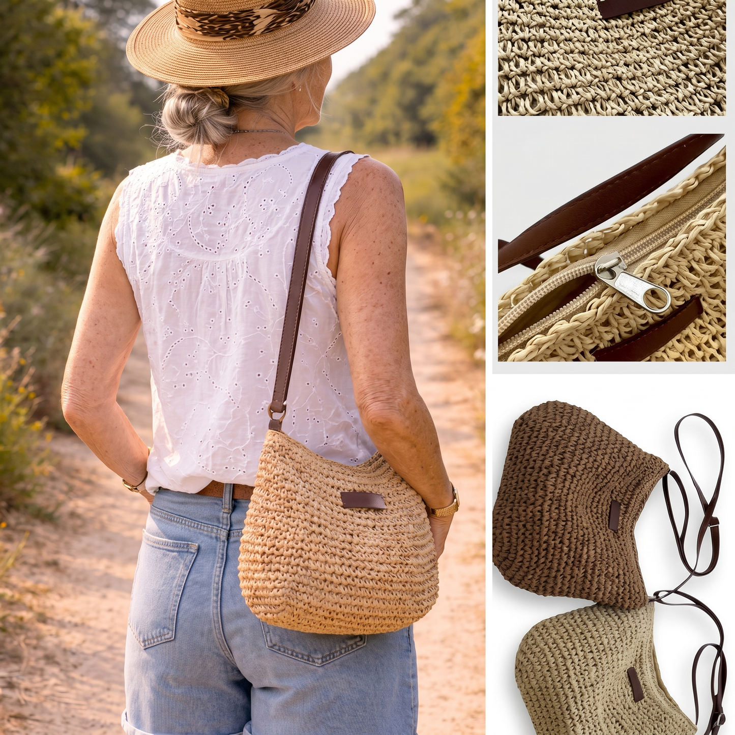 Dina | Elegant Woven Bag – Dark Brown