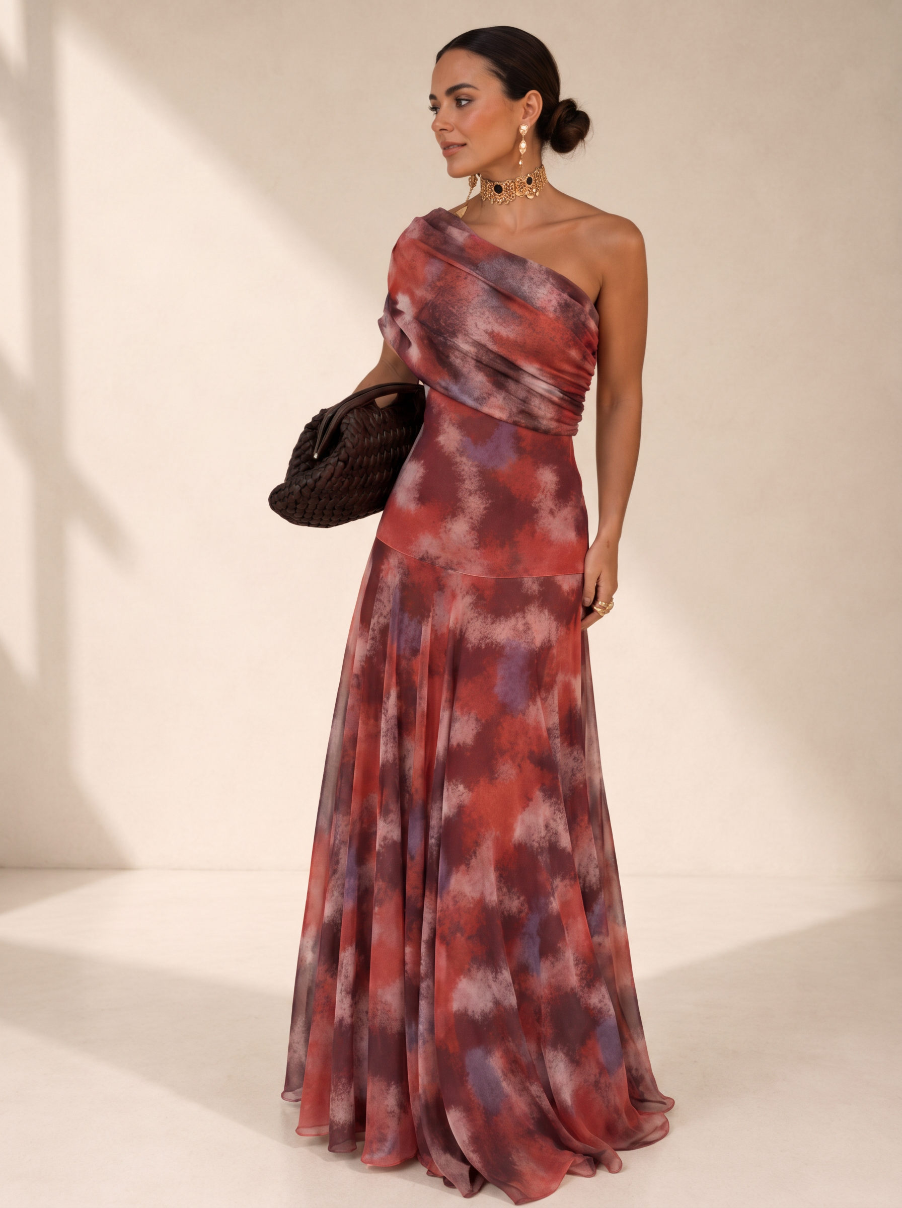 Long Off-the-Shoulder Watercolor Dress