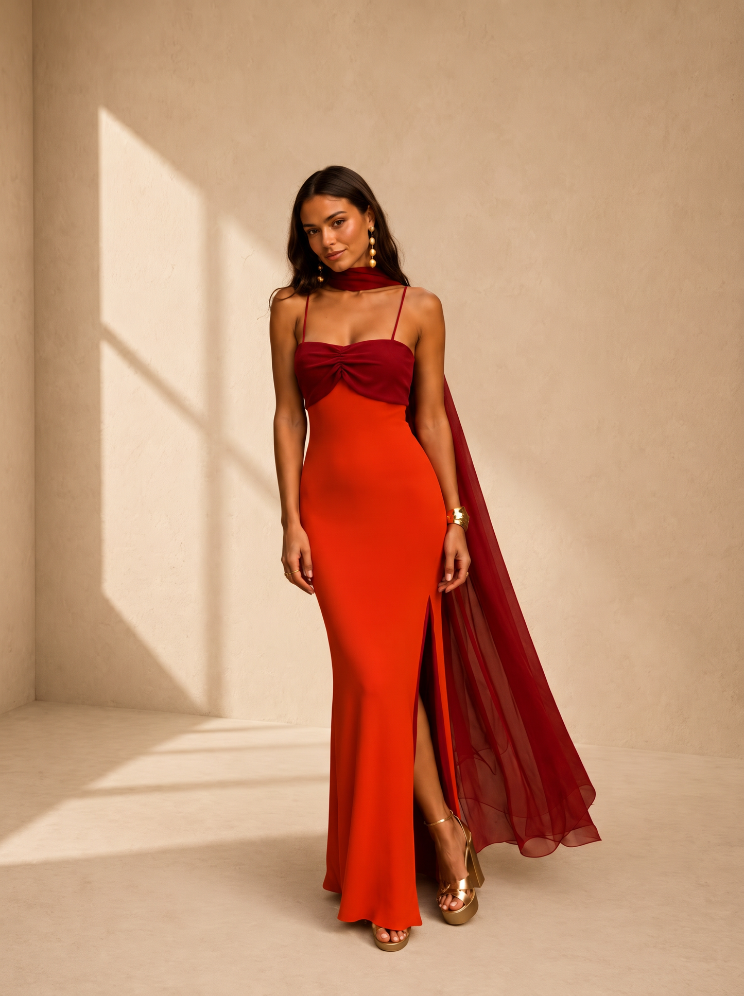 Two-Tone Draped Maxi Dress